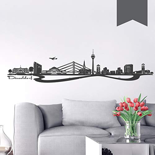 WANDKINGS Wandtattoo - Skyline Düsseldorf - 130 x 30 cm - Dunkelgrau - Wähle aus 6 Größen & 35 Farben von WANDKINGS