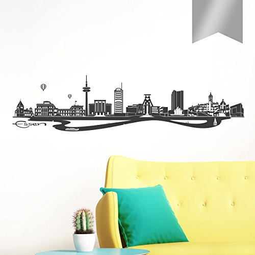 WANDKINGS Wandtattoo Skyline Essen (mit Sehenswürdigkeiten und Wahrzeichen der Stadt) 80 x 19 cm Silber - erhältlich in 33 Farben von WANDKINGS