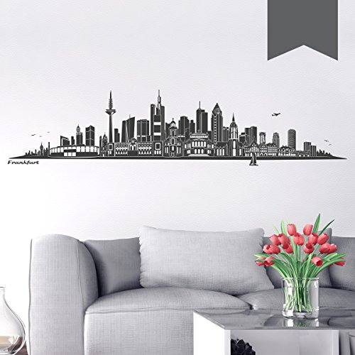 WANDKINGS Wandtattoo Skyline Frankfurt 120 x 30 cm - Dunkelgrau - 35 Farben zur Wahl von WANDKINGS