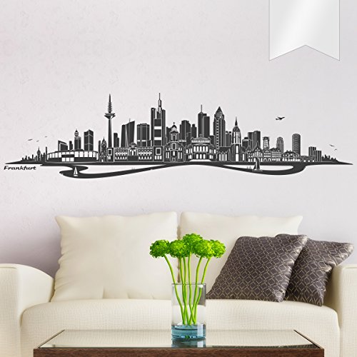 WANDKINGS Wandtattoo Skyline Frankfurt mit Fluss 120 x 29 cm - Milchglasfolie - 35 Farben zur Wahl von WANDKINGS