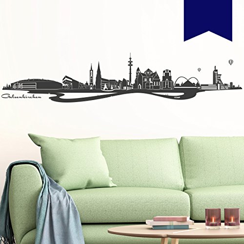 WANDKINGS Wandtattoo Skyline Gelsenkirchen (mit Sehenswürdigkeiten und Wahrzeichen der Stadt) 80 x 16 cm dunkelblau - erhältlich in 33 Farben von WANDKINGS