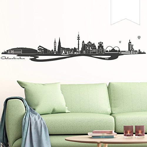 WANDKINGS Wandtattoo Skyline Gelsenkirchen (mit Sehenswürdigkeiten und Wahrzeichen der Stadt) 80 x 16 cm weiß - erhältlich in 33 Farben von WANDKINGS