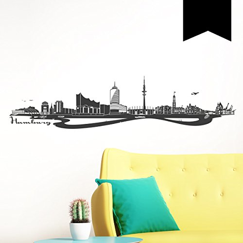 WANDKINGS Wandtattoo - Skyline Hamburg - 120 x 28 cm - Schwarz - Wähle aus 6 Größen & 35 Farben von WANDKINGS