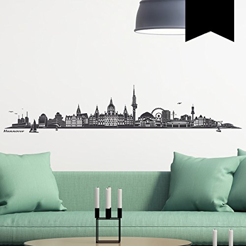 WANDKINGS Wandtattoo - Skyline Hannover (ohne Fluss) - 160 x 32 cm - Schwarz - Wähle aus 6 Größen & 35 Farben von WANDKINGS