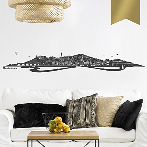 WANDKINGS Wandtattoo - Skyline Heidelberg (mit Fluss) - 100 x 14 cm - Gold - Wähle aus 6 Größen & 35 Farben von WANDKINGS