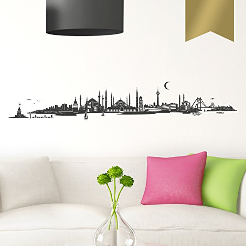 WANDKINGS Wandtattoo Skyline Istanbul (mit Sehenswürdigkeiten und Wahrzeichen der Stadt) 210 x 35 cm Gold - erhältlich in 33 Farben von WANDKINGS