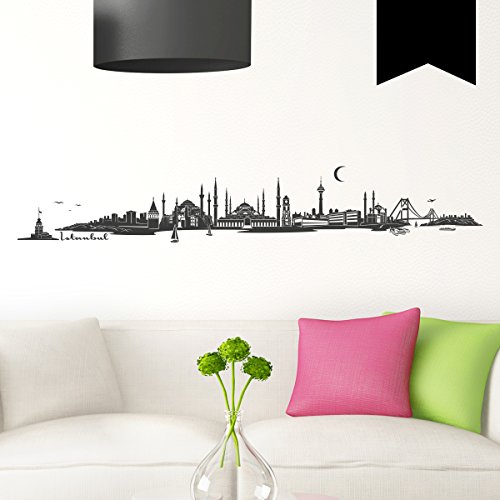 WANDKINGS Wandtattoo Skyline Istanbul (mit Sehenswürdigkeiten und Wahrzeichen der Stadt) 210 x 35 cm schwarz - erhältlich in 33 Farben von WANDKINGS