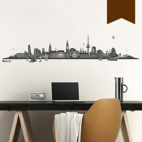 WANDKINGS Wandtattoo Skyline Kiel 120 x 24 cm - Braun - 35 Farben zur Wahl von WANDKINGS