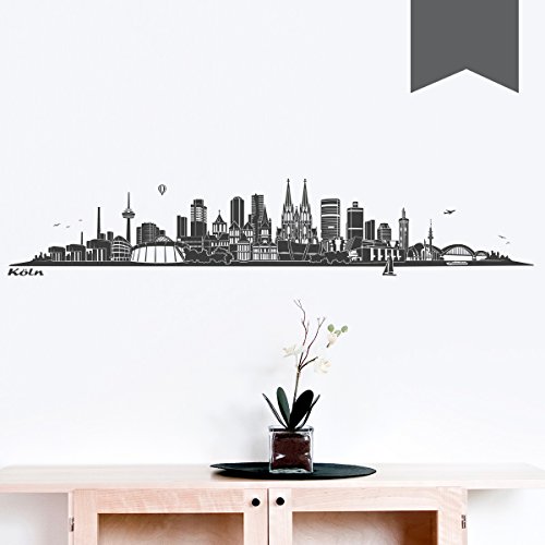 WANDKINGS Wandtattoo Skyline Köln 200 x 37 cm - Dunkelgrau - 35 Farben zur Wahl von WANDKINGS