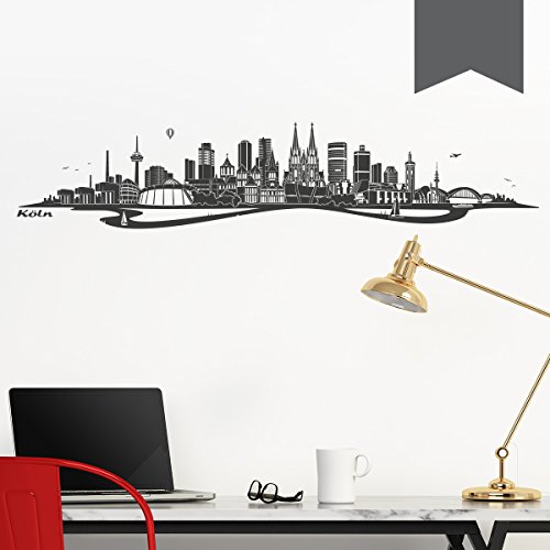 WANDKINGS Wandtattoo Skyline Köln mit Fluss 120 x 25 cm - Dunkelgrau - 35 Farben zur Wahl von WANDKINGS