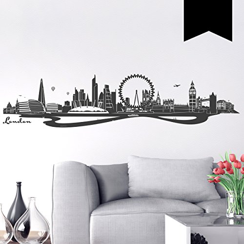 WANDKINGS Wandtattoo - Skyline London (mit Fluss) - 300 x 67 cm - Schwarz - Wähle aus 6 Größen & 35 Farben von WANDKINGS