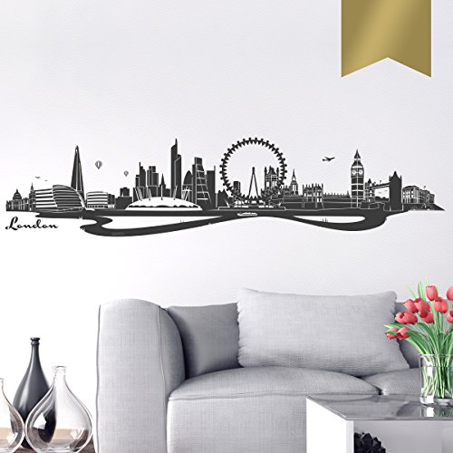 WANDKINGS Wandtattoo Skyline London (mit Sehenswürdigkeiten und Wahrzeichen der Stadt) 90 x 20 cm Gold - erhältlich in 33 Farben von WANDKINGS