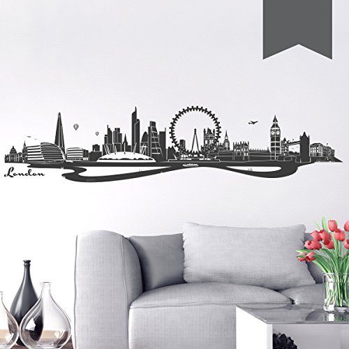 WANDKINGS Wandtattoo Skyline London (mit Sehenswürdigkeiten und Wahrzeichen der Stadt) 90 x 20 cm dunkelgrau - erhältlich in 33 Farben von WANDKINGS
