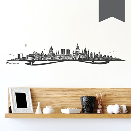 WANDKINGS Wandtattoo - Skyline Mainz (mit Fluss) - 120 x 23 cm - Dunkelgrau - Wähle aus 6 Größen & 35 Farben von WANDKINGS