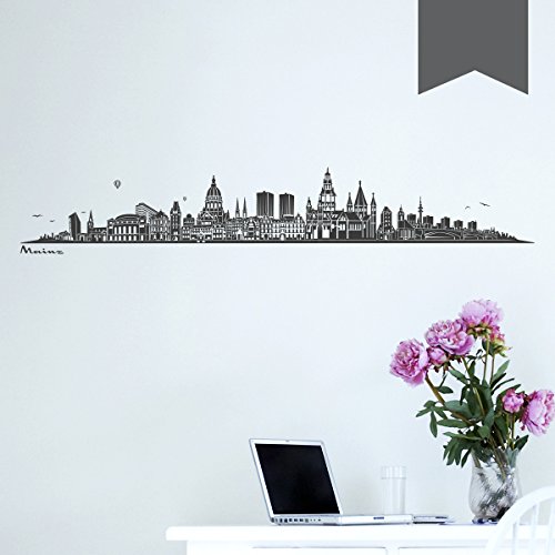 WANDKINGS Wandtattoo Skyline Mainz (mit Sehenswürdigkeiten und Wahrzeichen der Stadt) 120 x 20 cm dunkelgrau - erhältlich in 33 Farben von WANDKINGS