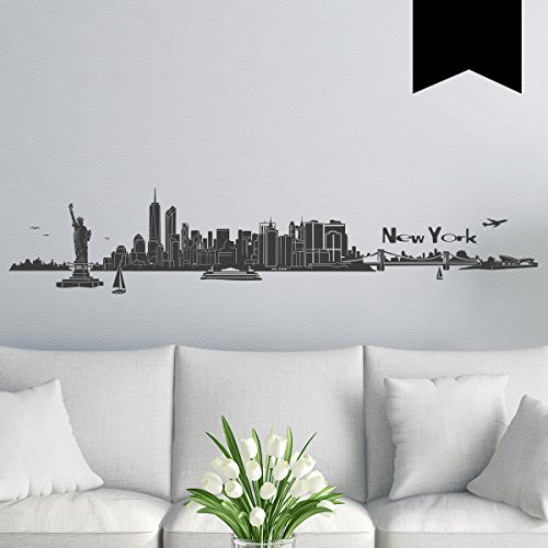 WANDKINGS Wandtattoo - Skyline New York - 100 x 20 cm - Schwarz - Wähle aus 6 Größen & 35 Farben von WANDKINGS