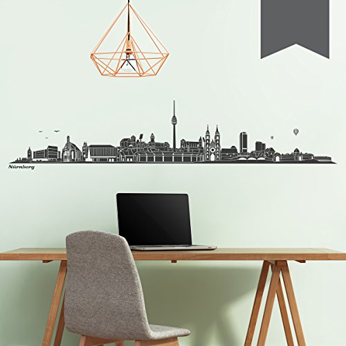 WANDKINGS Wandtattoo - Skyline Nürnberg (ohne Fluss) - 100 x 21 cm - Dunkelgrau - Wähle aus 6 Größen & 35 Farben von WANDKINGS