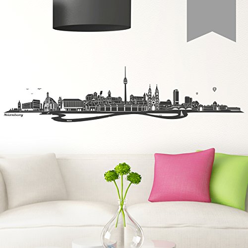 WANDKINGS Wandtattoo Skyline Nürnberg 160 x 37 cm Mittelgrau - erhältlich in 33 Farben von WANDKINGS