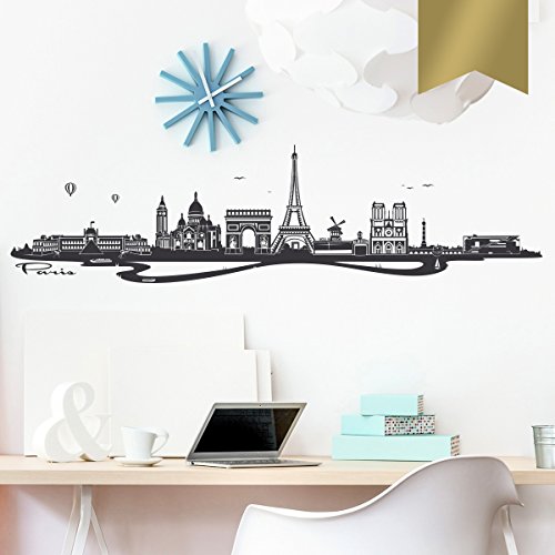 WANDKINGS Wandtattoo - Skyline Paris (mit Fluss) - 100 x 26 cm - Gold - Wähle aus 6 Größen & 35 Farben von WANDKINGS