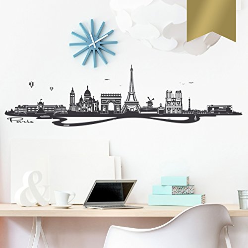 WANDKINGS Wandtattoo Skyline Paris (mit Sehenswürdigkeiten und Wahrzeichen der Stadt) 100 x 26 cm Gold - erhältlich in 33 Farben von WANDKINGS