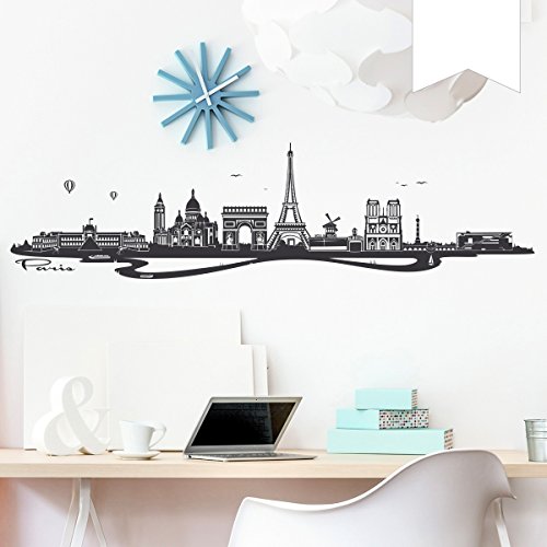 WANDKINGS Wandtattoo Skyline Paris (mit Sehenswürdigkeiten und Wahrzeichen der Stadt) 100 x 26 cm weiß - erhältlich in 33 Farben von WANDKINGS