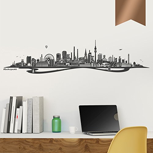 WANDKINGS Wandtattoo - Skyline Ruhrpott (mit Fluss) - 120 x 27 cm - Kupfer - Wähle aus 6 Größen & 35 Farben von WANDKINGS