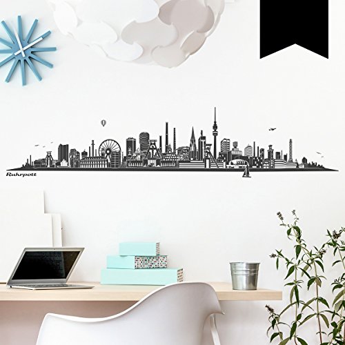 WANDKINGS Wandtattoo - Skyline Ruhrpott (ohne Fluss) - 120 x 25 cm - Schwarz - Wähle aus 6 Größen & 35 Farben von WANDKINGS