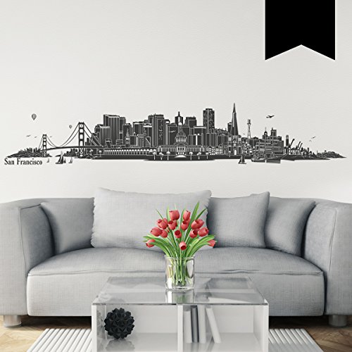 WANDKINGS Wandtattoo - Skyline San Francisco - 180 x 32 cm - Schwarz - Wähle aus 6 Größen & 35 Farben von WANDKINGS