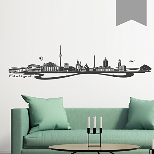 WANDKINGS Wandtattoo - Skyline Stuttgart - 100 x 24 cm - Mittelgrau - Wähle aus 6 Größen & 35 Farben von WANDKINGS