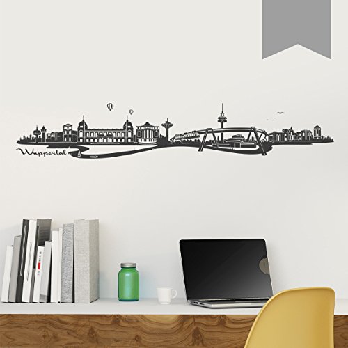 WANDKINGS Wandtattoo Skyline Wuppertal (mit Sehenswürdigkeiten und Wahrzeichen der Stadt) 115 x 20 cm Mittelgrau - erhältlich in 33 Farben von WANDKINGS