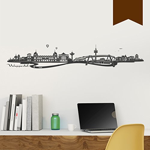 WANDKINGS Wandtattoo Skyline Wuppertal (mit Sehenswürdigkeiten und Wahrzeichen der Stadt) 150 x 26 cm braun - erhältlich in 33 Farben von WANDKINGS