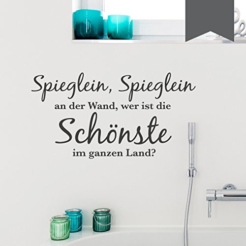 WANDKINGS Wandtattoo - Spieglein, Spieglein an der Wand, wer ist die Schönste im ganzen Land. - 50 x 26 cm - Dunkelgrau - Wähle aus 5 Größen & 35 Farben von WANDKINGS
