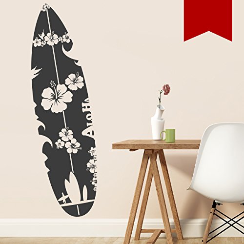 WANDKINGS Wandtattoo - Surfbrett mit Blumen - 30 x 100 cm - Rot - Wähle aus 5 Größen & 35 Farben von WANDKINGS