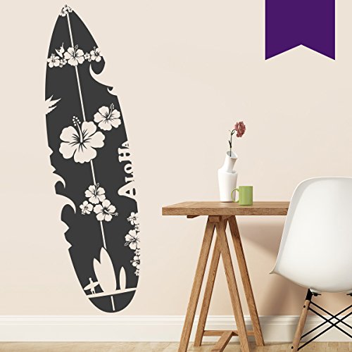 WANDKINGS Wandtattoo - Surfbrett mit Blumen - 30 x 100 cm - Violett - Wähle aus 5 Größen & 35 Farben von WANDKINGS