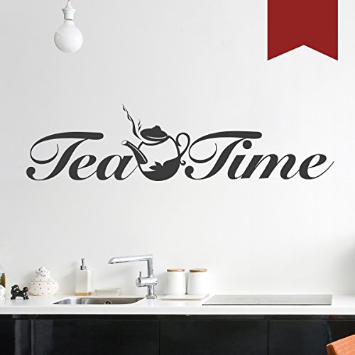WANDKINGS Wandtattoo - Tea Time mit Teekanne - 50 x 12 cm - Dunkelrot - Wähle aus 5 Größen & 35 Farben von WANDKINGS