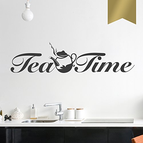 WANDKINGS Wandtattoo - Tea Time mit Teekanne - 50 x 12 cm - Gold - Wähle aus 5 Größen & 35 Farben von WANDKINGS