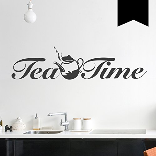 WANDKINGS Wandtattoo - Tea Time mit Teekanne - 50 x 12 cm - Schwarz - Wähle aus 5 Größen & 35 Farben von WANDKINGS