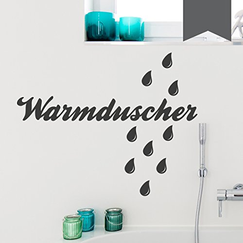 WANDKINGS Wandtattoo - Warmduscher (mit 9 Wassertropfen) - 50 x 40 cm - Dunkelgrau - Wähle aus 5 Größen & 35 Farben von WANDKINGS