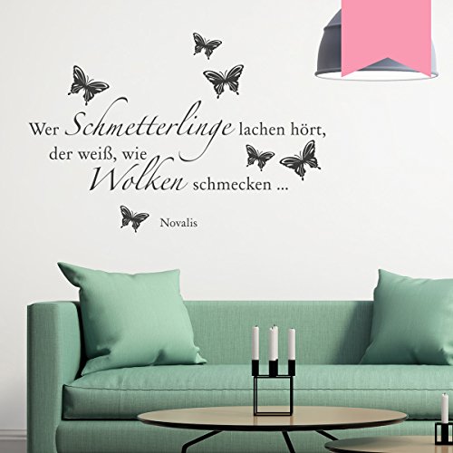 WANDKINGS Wandtattoo - Wer Schmetterlinge lachen hört, der weiß, wie Wolken schmecken … (Novalis) - 125 x 85 cm - Hellrosa - Wähle aus 5 Größen & 35 Farben von WANDKINGS