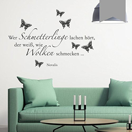 WANDKINGS Wandtattoo Wer Schmetterlinge lachen hört, der weiß, wie Wolken schmecken … (Novalis) 125 x 85 cm Mittelgrau - erhältlich in 33 Farben von WANDKINGS