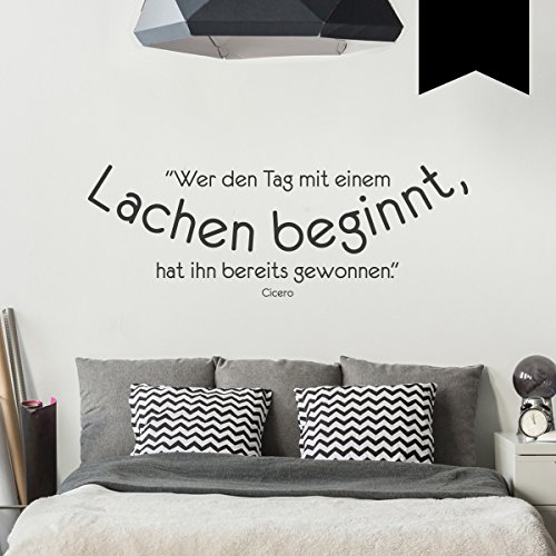 WANDKINGS Wandtattoo Wer den Tag mit einem Lachen beginnt, hat ihn bereits gewonnen. (Cicero) 85 x 29 cm schwarz - erhältlich in 33 Farben von WANDKINGS