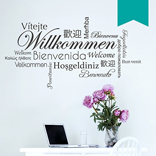 WANDKINGS Wandtattoo - Willkommen in verschiedenen Sprachen - 100 x 54 cm - Türkis - Wähle aus 5 Größen & 35 Farben von WANDKINGS