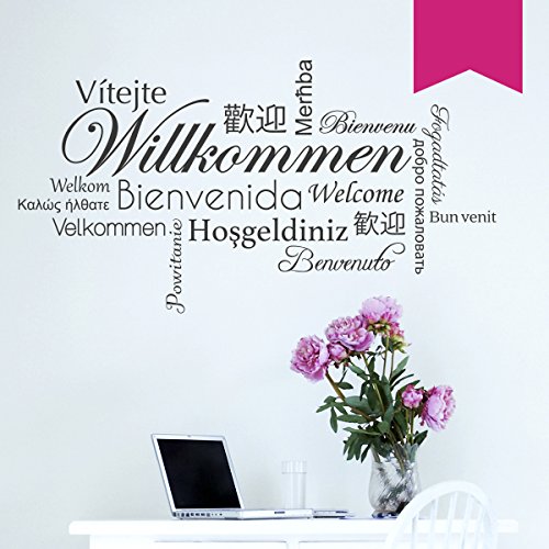 WANDKINGS Wandtattoo - Willkommen in verschiedenen Sprachen - 150 x 81 cm - Pink - Wähle aus 5 Größen & 35 Farben von WANDKINGS