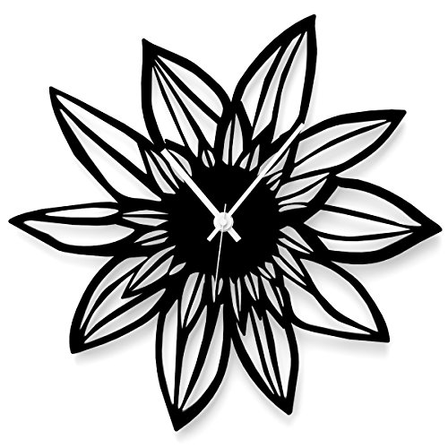 WANDKINGS Wanduhr Blume aus Acrylglas, in 11 Farben erhältlich (Farbe: Uhr = Schwarz glänzend; Zeiger = Weiß) von WANDKINGS