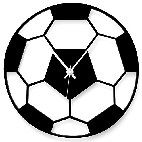 WANDKINGS Wanduhr Fußball aus Acrylglas, in 11 Farben erhältlich (Farbe: Uhr = Schwarz glänzend; Zeiger = Weiß) von WANDKINGS
