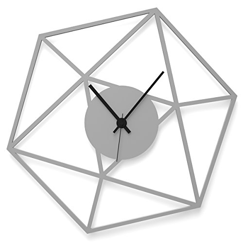 WANDKINGS Wanduhr Hexagon aus Acrylglas, in 11 Farben erhältlich (Farbe: Uhr = Grau glänzend; Zeiger = Schwarz) von WANDKINGS