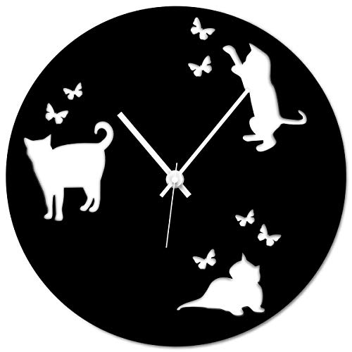 WANDKINGS Wanduhr Katzen aus Acrylglas, Farbe: SCHWARZ (hochglänzend) von WANDKINGS