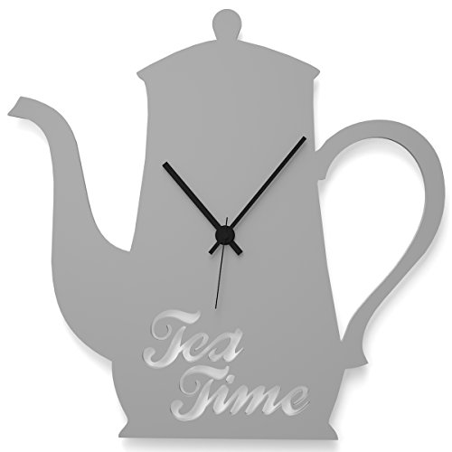WANDKINGS Wanduhr Teekanne aus Acrylglas, in 11 Farben erhältlich (Farbe: Uhr = Grau glänzend; Zeiger = Schwarz) von WANDKINGS