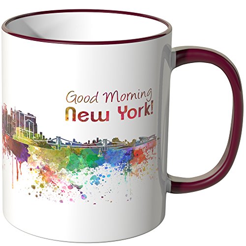 WANDKINGS® Tasse, Schriftzug Good Morning New York! mit Skyline - Bordeaux von WANDKINGS