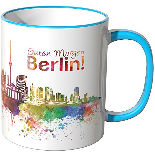 WANDKINGS® Tasse, Schriftzug Guten Morgen Berlin! mit Skyline - BLAU von WANDKINGS